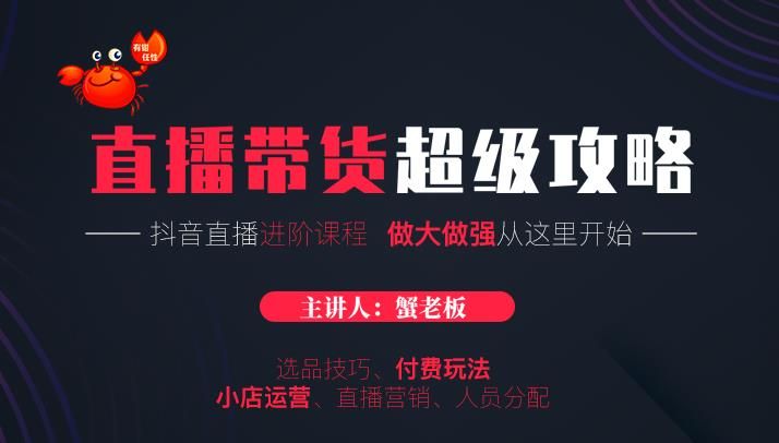 蟹老板抖音直播带货超级攻略：抖音直播带货的详细玩法，小店运营、付费投放等-阿灿说钱