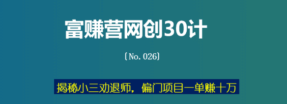 揭秘小三劝退师，偏门项目一单赚十万【富赚营网创30计026】-阿灿说钱