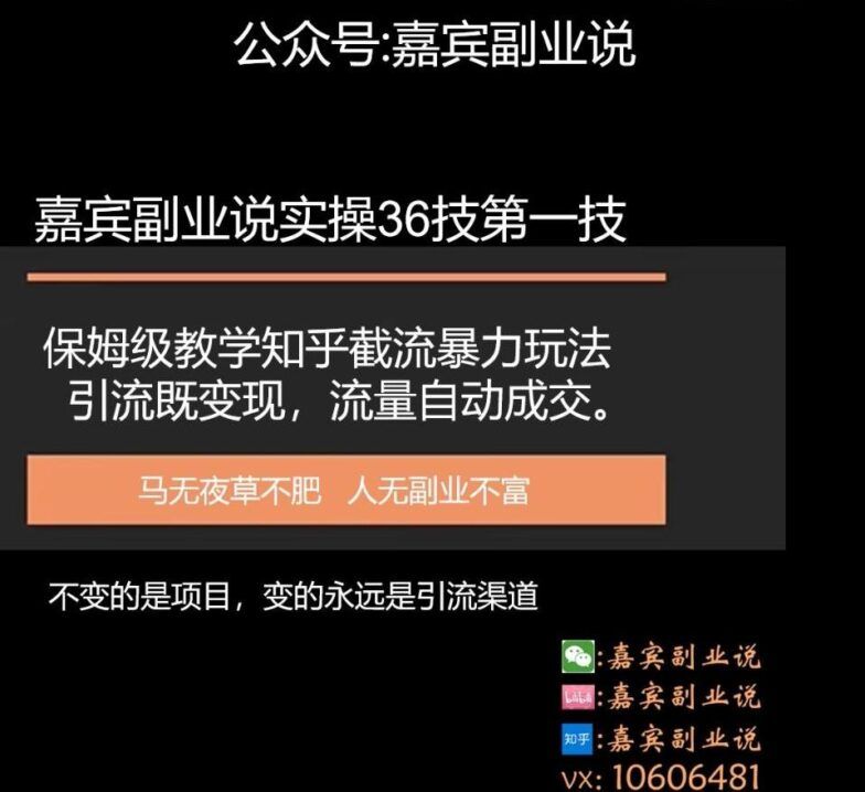 嘉宾副业说实操36技第一技，保姆级教学知乎截流暴力玩法引流既变现,流量自动成交-阿灿说钱