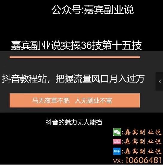 嘉宾副业说实操36技第十五技：抖音教程站，把握流量风口月入过万