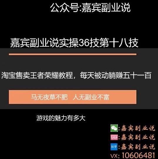 嘉宾副业说实操36技第十八技：淘宝售卖王者荣耀教程，每天躺赚五十和一百-阿灿说钱