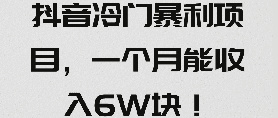 抖音冷门暴利项目，一个月能收入6W块！【视频教程】