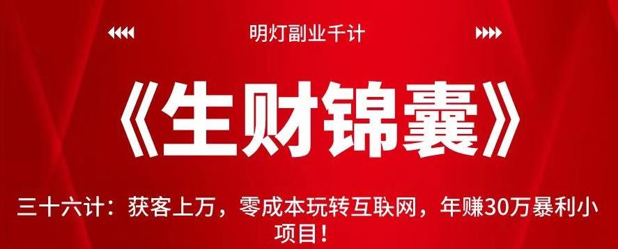 明灯副业千计—《生财锦囊》三十六计：获客上万，零成本玩转互联网，年赚30万暴利小项目！【视频课程】-阿灿说钱