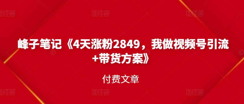 峰子笔记《4天涨粉2849，我做视频号引流 带货方案》付费文章-阿灿说钱