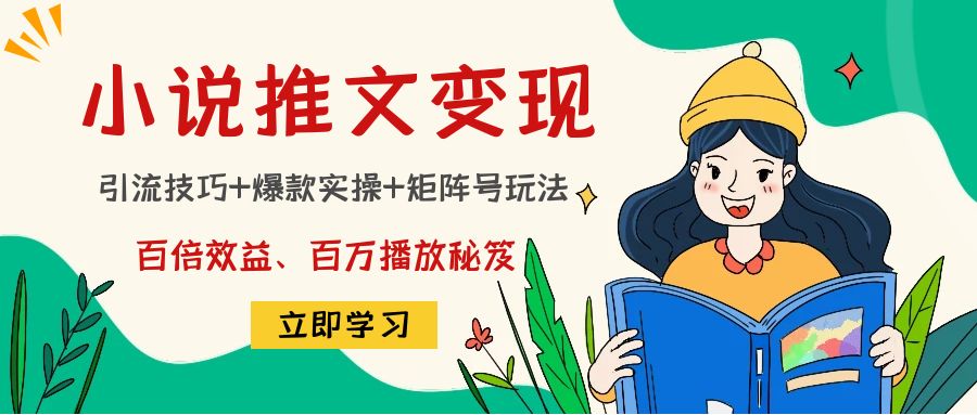 小说推文训练营：引流技巧+爆款实操+矩阵号玩法，百倍效益、百万播放秘笈-阿灿说钱