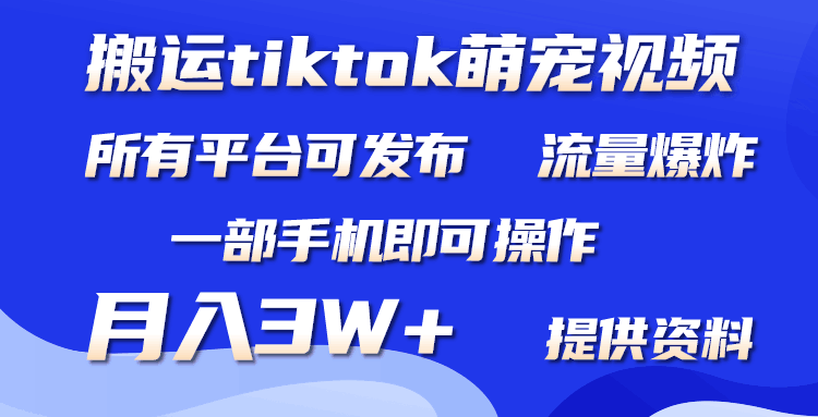 图片[1]-只搬运Tiktok萌宠类视频，1部手机即可。适合所有短视频平台均，月入3W+-阿灿说钱