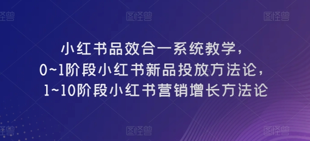 小红书品效合一系统教学，​0~1阶段小红书新品投放方法论，​1~10阶段小红书营销增长方法论-阿灿说钱