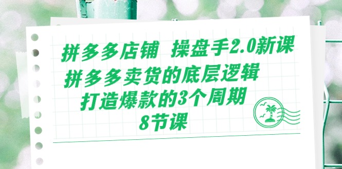 拼多多店铺 操盘手2.0新课，拼多多卖货的底层逻辑，打造爆款的3个周期-8节_抖汇吧