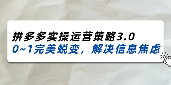 图片[1]-2024_2025拼多多实操运营策略3.0，0~1完美蜕变，解决信息焦虑（38节）-阿灿说钱