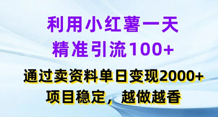 利用小红书一天精准引流100+，通过卖项目单日变现2K+，项目稳定，越做越香【揭秘】 -1