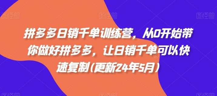 拼多多日销千单训练营，从0开始带你做好拼多多，让日销千单可以快速复制(更新24年8月) -1