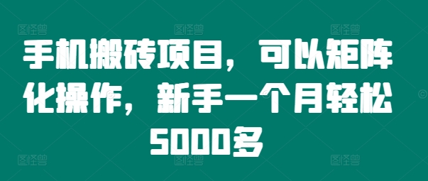 手机搬砖项目，可以矩阵化操作，新手一个月轻松5000多_抖汇吧