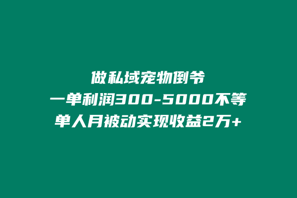 做私域宠物倒爷，一单利润300-5000不等，单人月轻松实现被动收益2万+-阿灿说钱