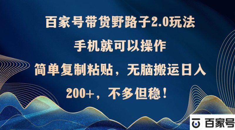 百家号带货野路子2.0玩法，手机就可以操作，简单复制粘贴，无脑搬运 -1