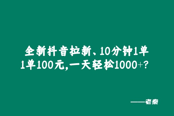 全新抖音拉新，10分钟1单1单100元，一天轻松1000+？-阿灿说钱